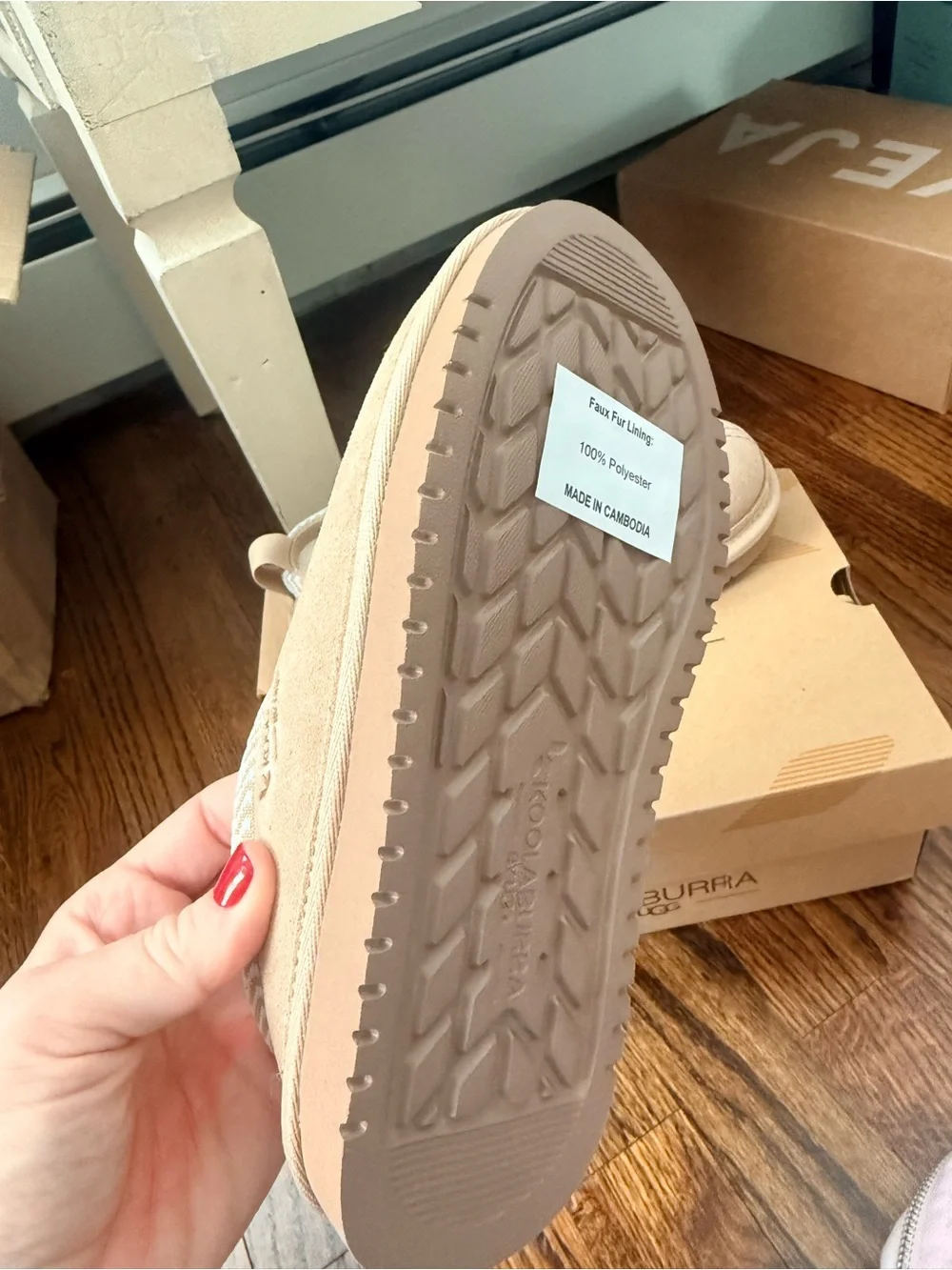 Koolaburra Kids Beige/Tan Shearling-Lined Moccasin Slippers